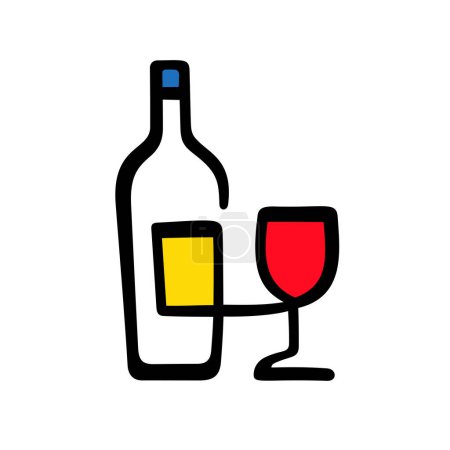 Ilustración de Botella de vino e ilustración artística de vidrio - Imagen libre de derechos