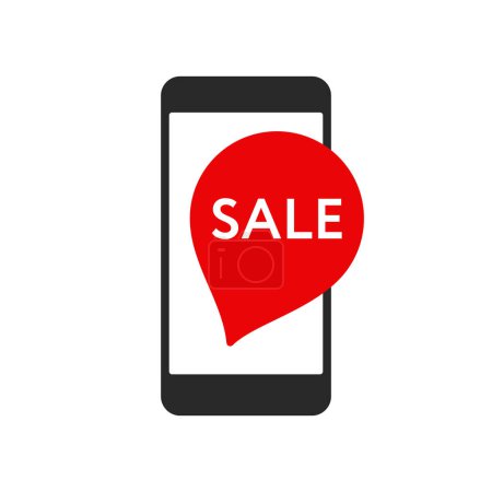 Illustration for Smart phone with speech bubble Sale on screen - Royalty Free Image