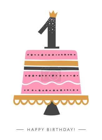 Illustration for First Birthday greeting card. Vector illustration. - Royalty Free Image