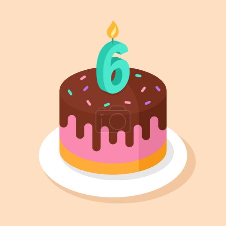 Ilustración de Tarta de cumpleaños con ilustración vectorial número 6 - Imagen libre de derechos