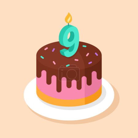 Illustration for Birthday cake with number 9 vector illustration - Royalty Free Image