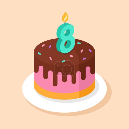 Téléchargez les illustrations : Gâteau d'anniversaire avec illustration vectorielle numéro 8 - en licence libre de droit