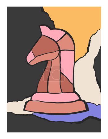 Téléchargez les illustrations : Affiche artistique d'échecs avec pièce d'échecs Knight - en licence libre de droit