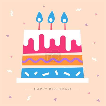 Téléchargez les illustrations : Carte de voeux d'anniversaire avec gâteau festif. Illustration vectorielle. - en licence libre de droit
