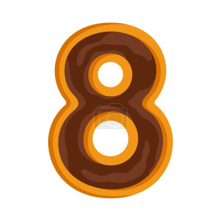 Téléchargez les photos : Chocolat beignet dessin animé numéro 8. Illustration vectorielle. - en image libre de droit