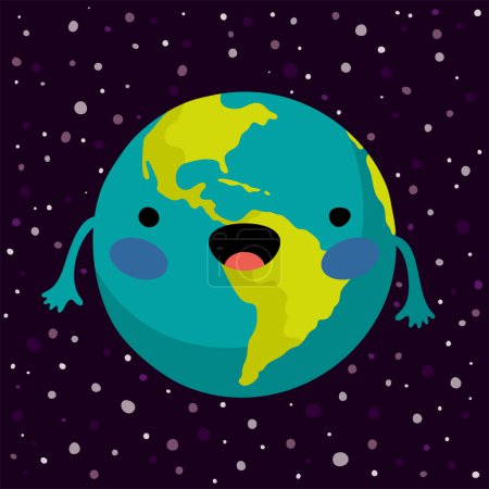 Téléchargez les illustrations : Le dessin animé mignon planète Terre vecteur illustration - en licence libre de droit