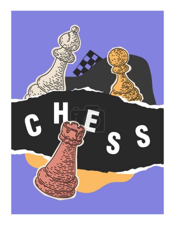 Ilustración de Colección de diseños de ajedrez para web, aplicaciones móviles, anuncios de torneos, portadas de libros. - Imagen libre de derechos