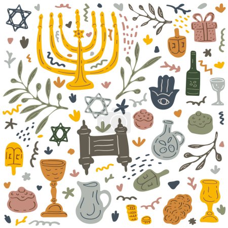 Illustration for Traditional religious holiday symbols hand drawn illustration - Royalty Free Image