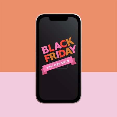Téléchargez les illustrations : Bannière Black Friday Sale sur l'écran du smartphone - en licence libre de droit