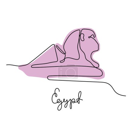 Téléchargez les illustrations : Grandes pyramides de Gizeh et Sphinx, Égypte. Illustration vectorielle colorée en ligne continue - en licence libre de droit
