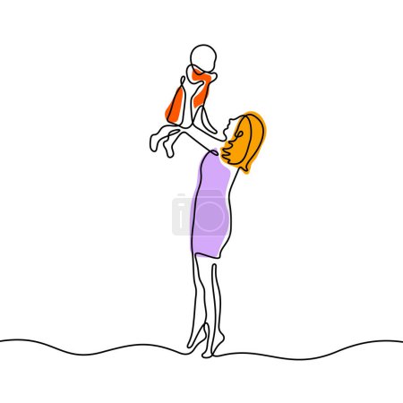 Ilustración de Mamá sosteniendo un bebé línea continua vector ilustración - Imagen libre de derechos