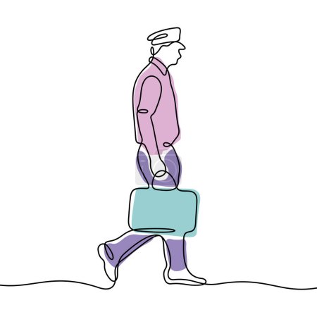 Ilustración de Hombre caminando con el caso. Hombre en uniforme de piloto. - Imagen libre de derechos