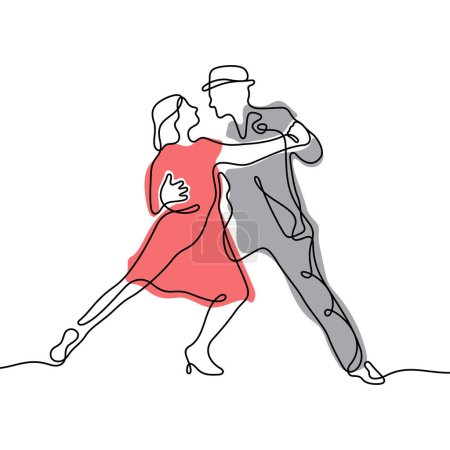 Ilustración de Bailarinas de tango línea continua vector colorido ilustración. - Imagen libre de derechos