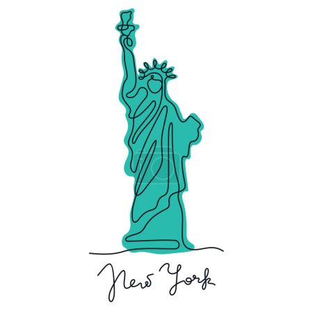 Ilustración de Estatua de la Libertad, Nueva York. Línea continua ilustración vectorial colorida. - Imagen libre de derechos
