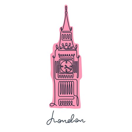 Ilustración de Big Ben, Londres. Línea continua ilustración vectorial colorida. - Imagen libre de derechos