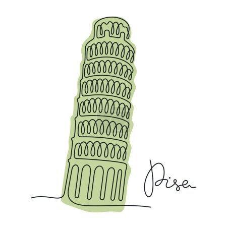 Illustration for Leaning Tower of Pisa, Italy. Continuous line colourful vector illustration. - Royalty Free Image
