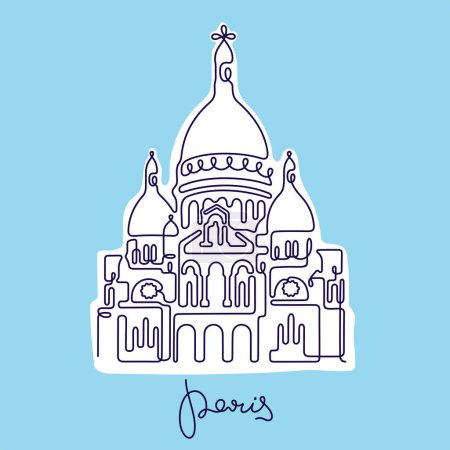 Téléchargez les illustrations : Basilique du Sacré-Cœur de Montmartre, Paris. Illustration vectorielle colorée en ligne continue. - en licence libre de droit
