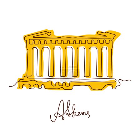Téléchargez les illustrations : Parthénon, Athènes ligne continue illustration vectorielle colorée. - en licence libre de droit