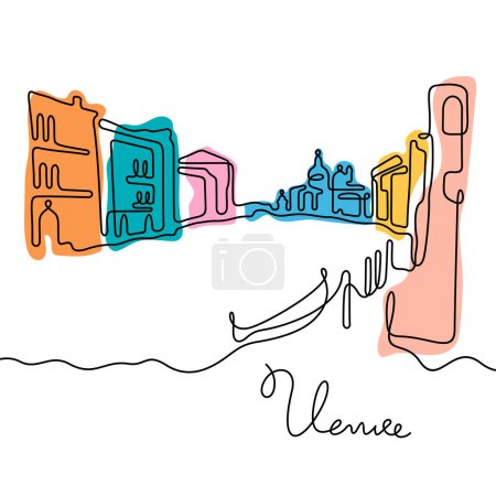 Ilustración de Venecia, Italia. Línea continua ilustración vectorial colorida. - Imagen libre de derechos