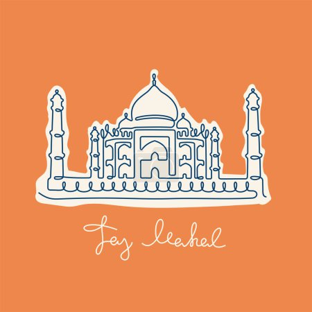 Téléchargez les illustrations : Taj Mahal ligne continue illustration vectorielle colorée - en licence libre de droit