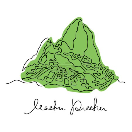 Ilustración de Machu Picchu, Perú. Línea continua ilustración vectorial colorida. - Imagen libre de derechos