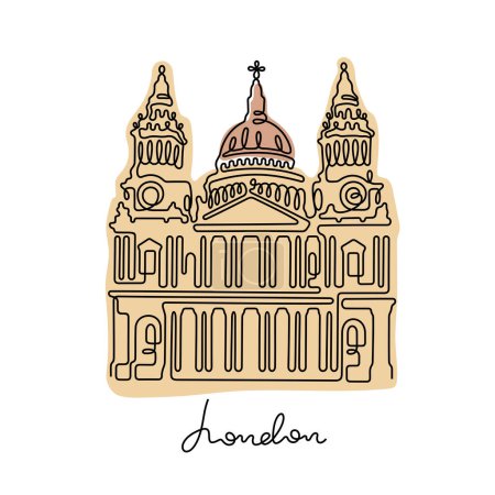 Illustration for St. Pauls Cathedral, London. Continuous line colourful vector illustration. - Royalty Free Image