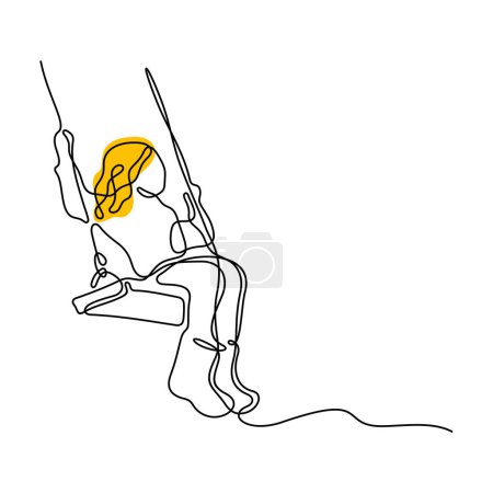 Illustration for Girl on swing continuous line vector illustration - Royalty Free Image