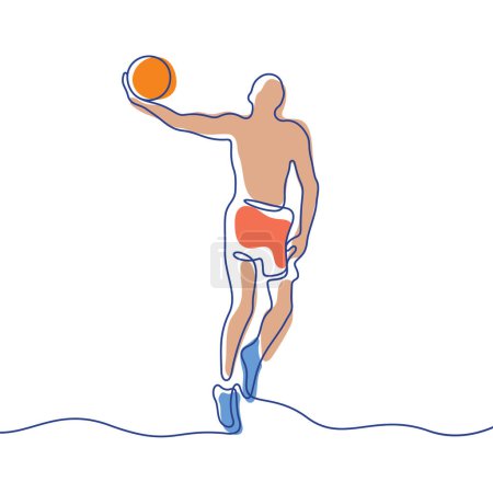 Téléchargez les illustrations : Illustration vectorielle colorée de ligne continue de joueur de basket-ball. - en licence libre de droit