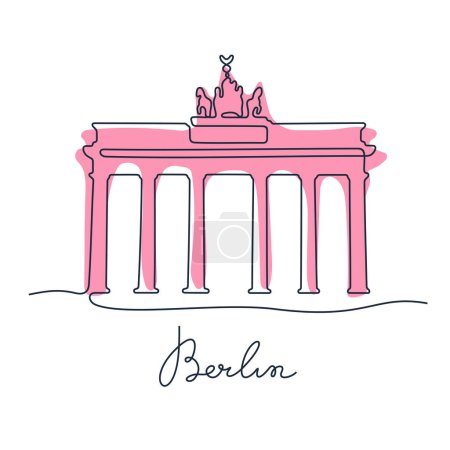 Ilustración de Puerta de Brandenburgo, Berlín. Línea continua ilustración vectorial colorida. - Imagen libre de derechos
