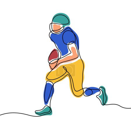 Téléchargez les illustrations : Illustration vectorielle colorée de ligne continue de joueur de football américain. - en licence libre de droit