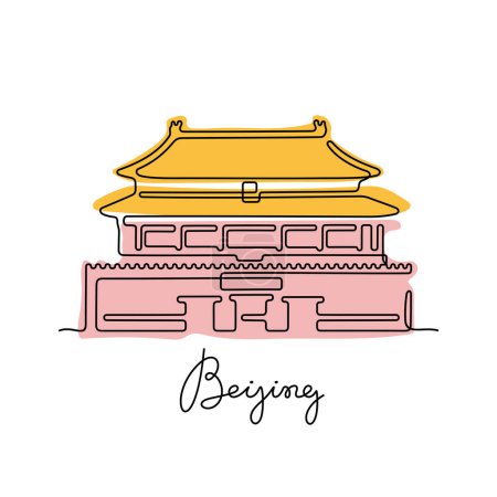 Illustration for Forbidden City, Beijing. Continuous line colourful vector illustration. - Royalty Free Image