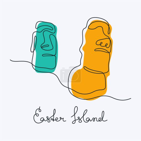 Illustration for Easter Island statues continuous line colourful vector illustration - Royalty Free Image