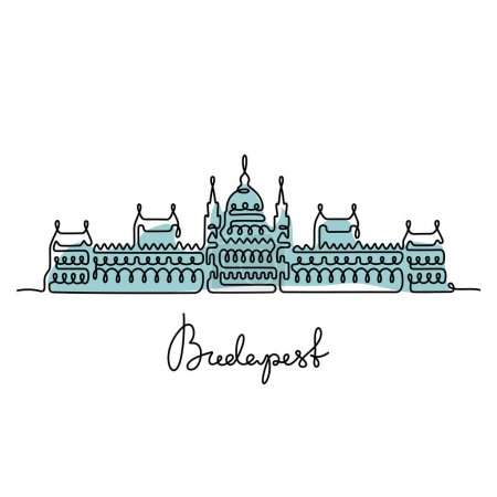Illustration for Hungarian Parliament Building, Budapest. Continuous line colourful vector illustration. - Royalty Free Image