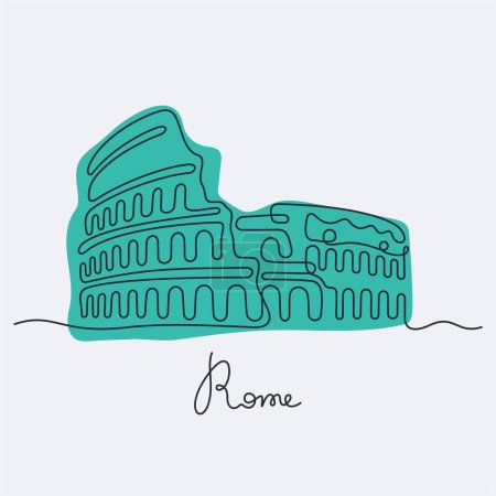 Ilustración de Coliseo, Roma. Línea continua ilustración vectorial colorida. - Imagen libre de derechos