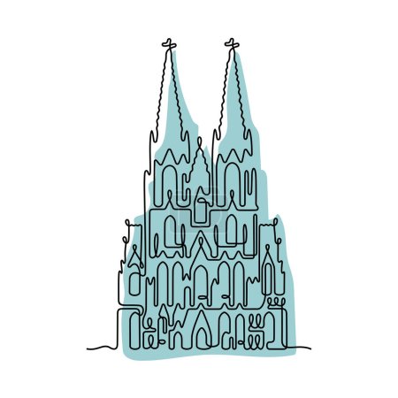 Illustration for Cologne Cathedral, Germany. Continuous line colourful vector illustration. Vector illustration - Royalty Free Image