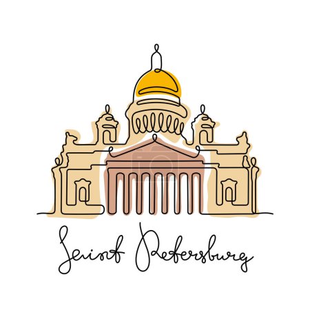 Illustration for Saint Isaacs Cathedral, Saint Petersburg, Russia. Continuous line vector illustration. - Royalty Free Image