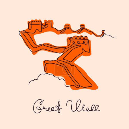 Illustration for Great Wall of China continuous line colourful vector illustration - Royalty Free Image