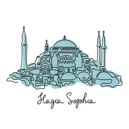 Illustration for Hagia Sophia, Istanbul. Continuous line colourful vector illustration. - Royalty Free Image