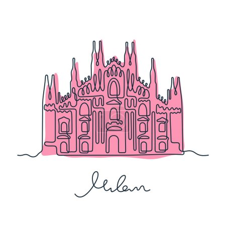 Ilustración de Catedral de Milán, Italia. Línea continua ilustración vectorial colorida. - Imagen libre de derechos
