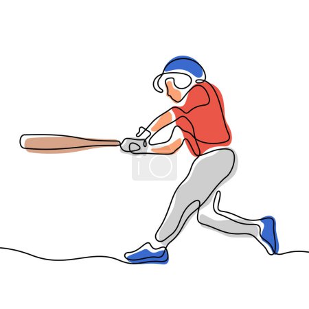 Illustration for Baseball player continuous line colourful vector illustration - Royalty Free Image
