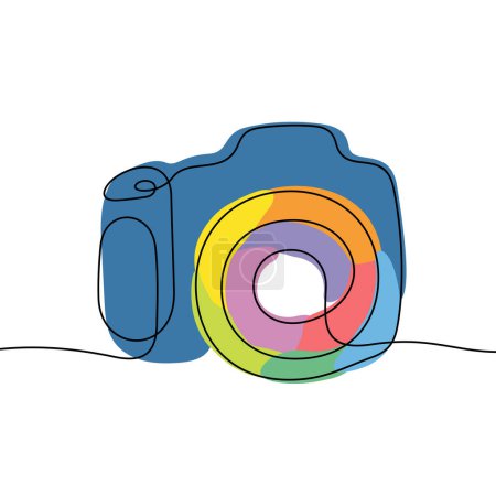 Illustration for Camera continuous line colourful vector illustration. - Royalty Free Image