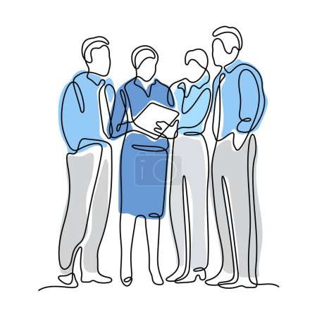 Illustration for Business team continuous line colourful vector illustration. Group of standing business people. - Royalty Free Image