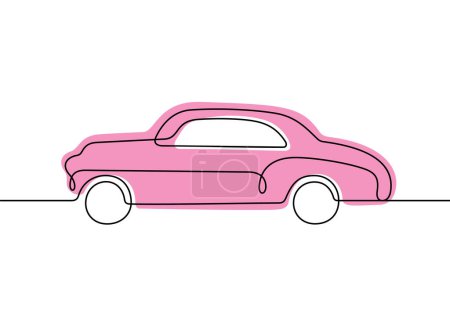 Illustration for Retro pink car continuous line vector illustration - Royalty Free Image