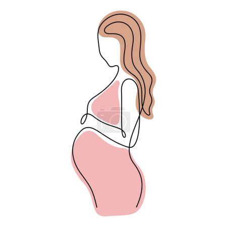 Téléchargez les illustrations : Illustration vectorielle colorée de ligne continue de femme enceinte - en licence libre de droit
