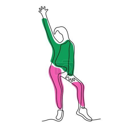 Téléchargez les illustrations : Femme faisant des exercices de fitness ligne continue illustration vectorielle colorée - en licence libre de droit