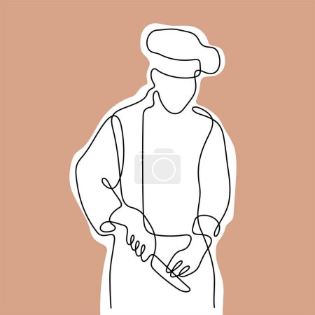 Téléchargez les illustrations : Chef cuisine repas ligne continue vecteur illustration - en licence libre de droit