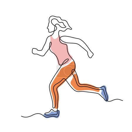 Illustration for Woman running continuous line colourful vector illustration. Workout illustration. - Royalty Free Image