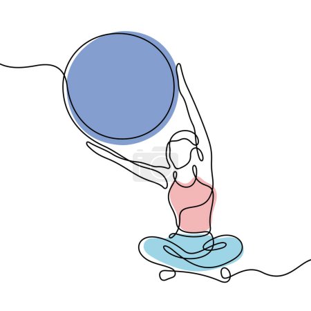 Ilustración de Mujer haciendo ejercicios con bola de ajuste línea continua colorido vector ilustración - Imagen libre de derechos