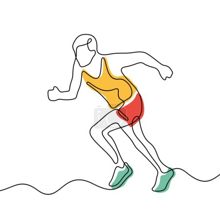 Téléchargez les illustrations : Illustration vectorielle colorée de ligne continue d'athlète de course - en licence libre de droit
