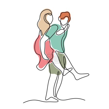 Illustration for Couple having fun continuous line colourful vector illustration - Royalty Free Image